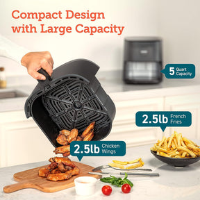 COSORI Air Fryer Pro LE 5-Qt, for Quick and Easy Meals, UP to 450℉, Quiet Operation, 85% Oil less, 130+ Exclusive Recipes, 9 Customizable Functions in 1, Compact, Dishwasher Safe, Gray