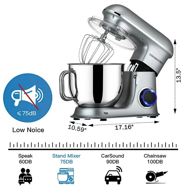 uhomepro 7.5 QT Stand Mixer for Kitchen, 6+0+P-Speed Tilt-Head 660W Dough Mixer, Home Commercial Mixing Electric Kitchen Cake Mixer W/ Dough Hook, Beater, Egg Whisk, Spatula, Dishwasher Safe