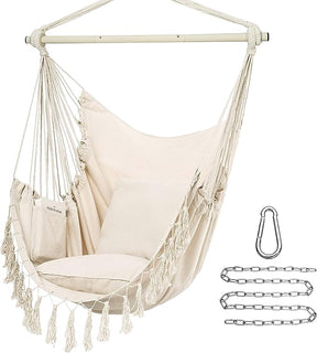 Y- Stop Hammock Chair Hanging Rope Swing, Max 500 Lbs, 2 Cushions Included, Large Macrame Hanging Chair with Pocket for Superior Comfort, with Hardware Kit (Dark Grey)