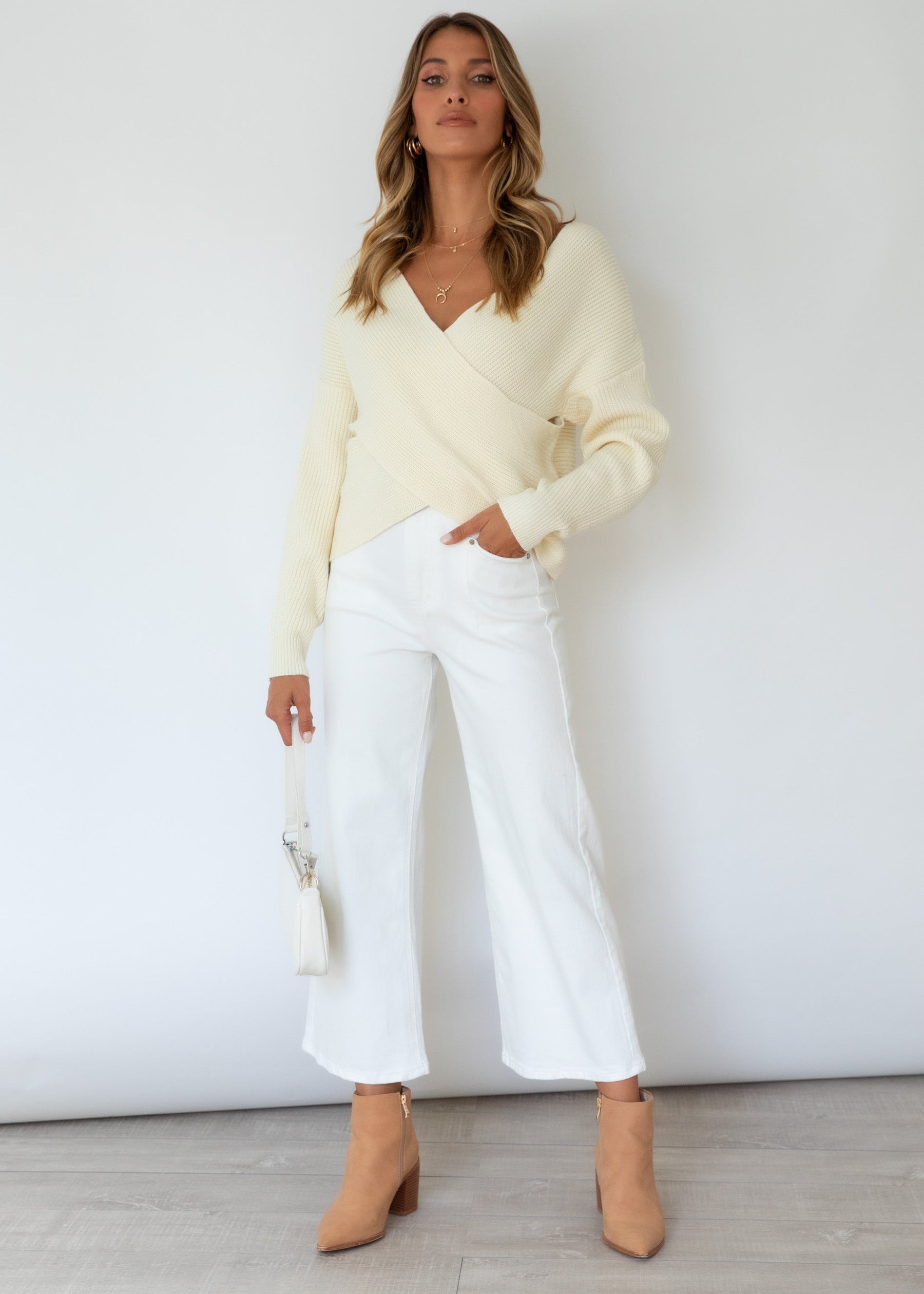 Etana Cross Over Sweater - Cream