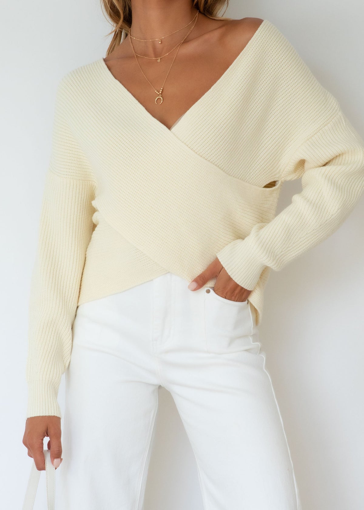 Etana Cross Over Sweater - Cream