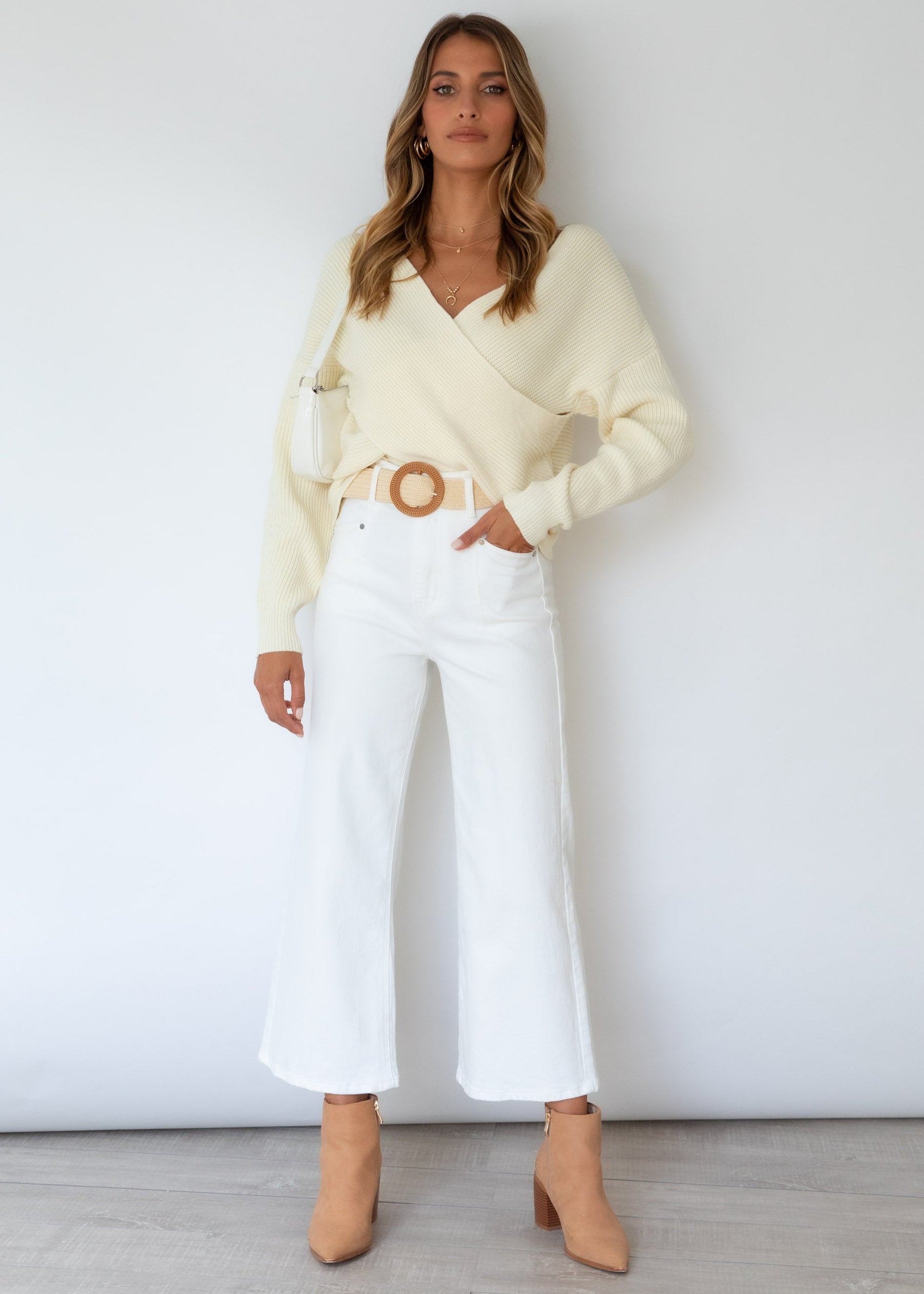 Etana Cross Over Sweater - Cream