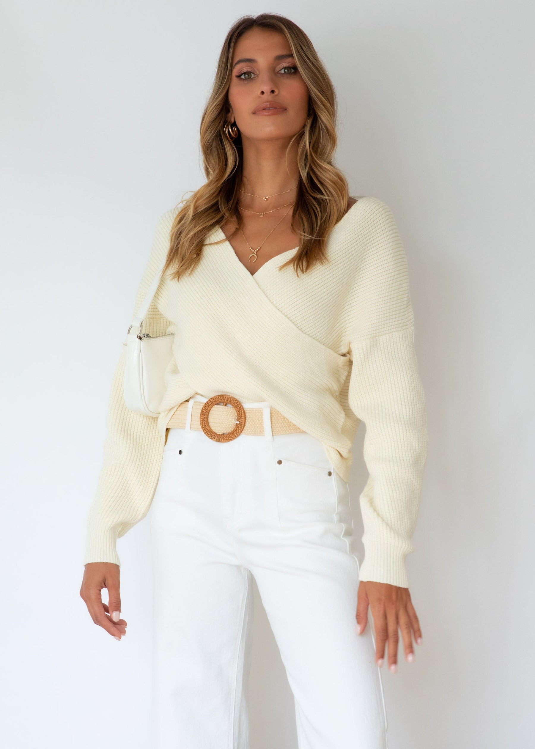 Etana Cross Over Sweater - Cream