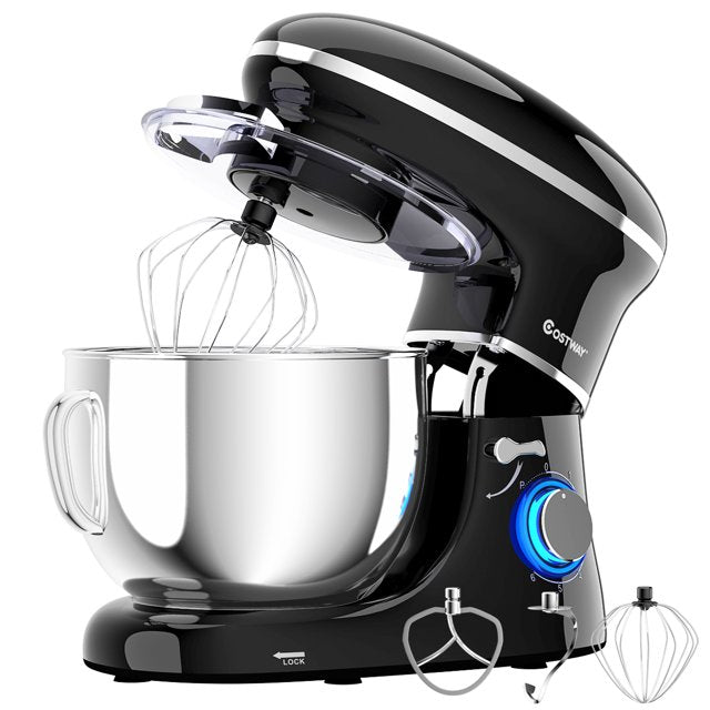 Costway 6 Speed 660W Dough Hook Whisk Beater 6.3Qt Tilt-Head Food Stand Mixer White