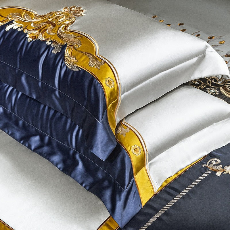 Blue Embroidered Egyptian Cotton Duvet Cover Set