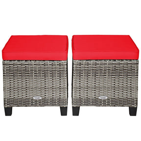 2 Pieces Wicker Patio Ottomans Outdoor Rattan Footstools with Removable Cushions