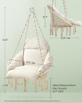 SONGMICS Hanging Chair, Hammock Chair with Large, Thick Cushion, Boho Swing Chair for Bedroom, Patio, Balcony, Garden, Living Room, Holds up to 264 lb, Cloud White UGDC042M01