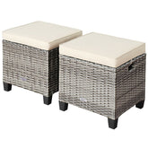 2 Pieces Wicker Patio Ottomans Outdoor Rattan Footstools with Removable Cushions