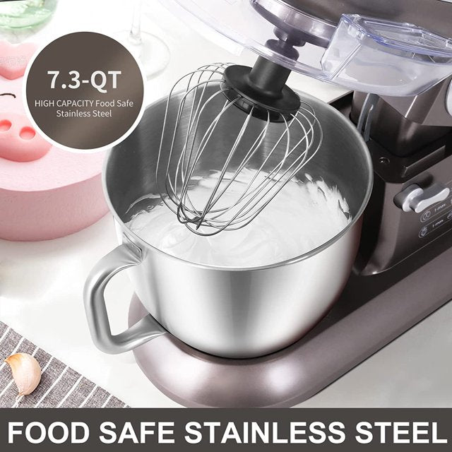 COKLAI Stand Mixer, 10 Speeds Tilt-Head 660W Food Mixer, 7.3-QT Electric Mixer with Stainless Steel Mixing Bowl, Kitchen Mixer with Dough Hook, Flat Beater, Wire Whisk and Splash Guard