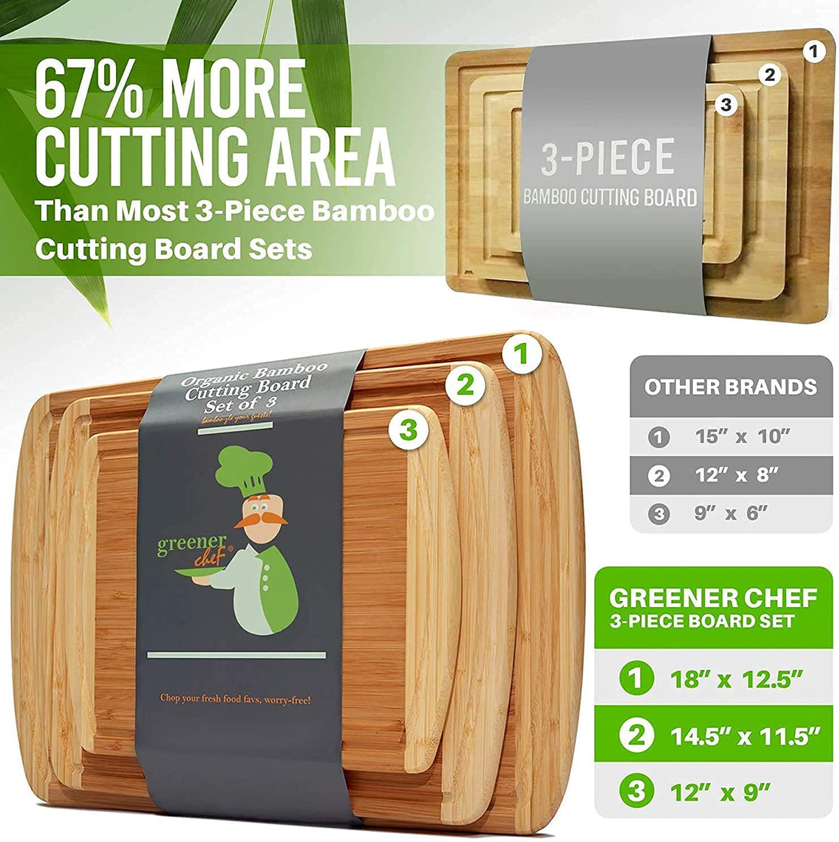 Organic bamboo cutting board set of 3