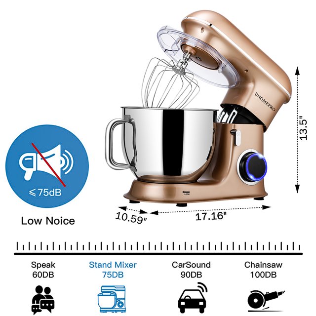 uhomepro 7.5 QT Stand Mixer for Kitchen, 6+0+P-Speed Tilt-Head 660W Dough Mixer, Home Commercial Mixing Electric Kitchen Cake Mixer W/ Dough Hook, Beater, Egg Whisk, Spatula, Dishwasher Safe