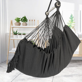 Y- Stop Hammock Chair Hanging Rope Swing, Max 500 Lbs, 2 Cushions Included, Large Macrame Hanging Chair with Pocket for Superior Comfort, with Hardware Kit (Dark Grey)