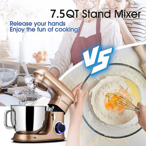 uhomepro 7.5 QT Stand Mixer for Kitchen, 6+0+P-Speed Tilt-Head 660W Dough Mixer, Home Commercial Mixing Electric Kitchen Cake Mixer W/ Dough Hook, Beater, Egg Whisk, Spatula, Dishwasher Safe