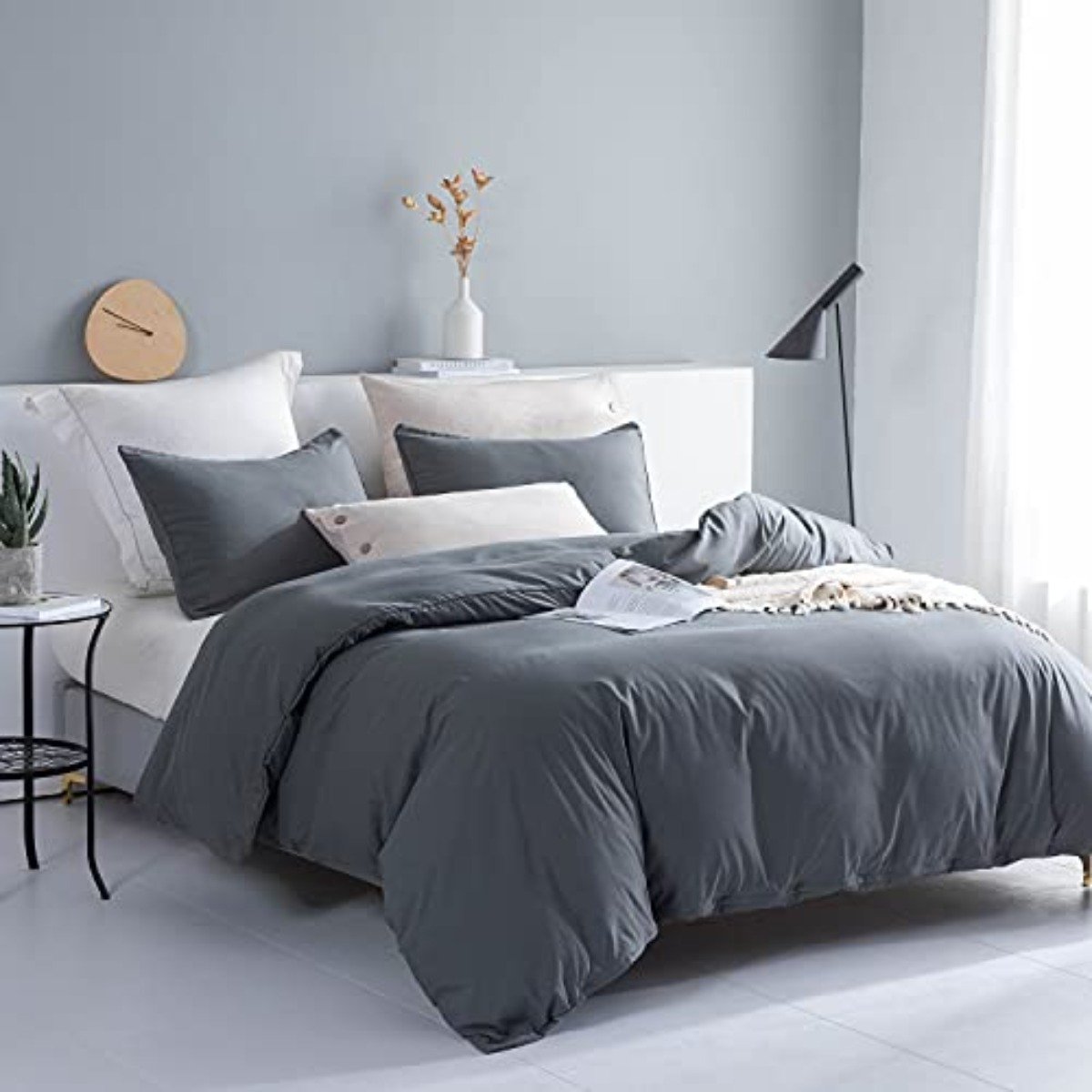 Duvet Cover 1 Duvet Cover 2 Pillow Shams Solid Color Soft and Breathable,100% Washed Microfiber with Zipper Closure