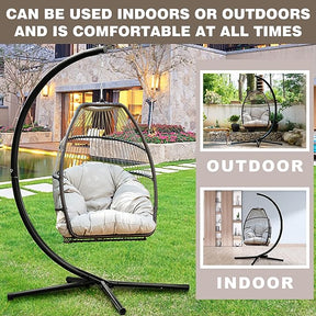 Egg Chair Hammock Chair Basket Chair Hanging Swing Chair UV Resistant Cushion with Stand for Indoor Bedroom Outdoor Garden Backyard