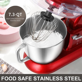 COKLAI Stand Mixer, 10 Speeds Tilt-Head 660W Food Mixer, 7.3-QT Electric Mixer with Stainless Steel Mixing Bowl, Kitchen Mixer with Dough Hook, Flat Beater, Wire Whisk and Splash Guard