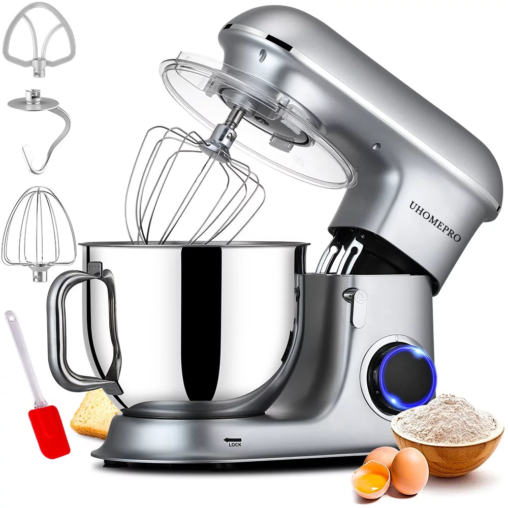 uhomepro 7.5 QT Stand Mixer for Kitchen, 6+0+P-Speed Tilt-Head 660W Dough Mixer, Home Commercial Mixing Electric Kitchen Cake Mixer W/ Dough Hook, Beater, Egg Whisk, Spatula, Dishwasher Safe