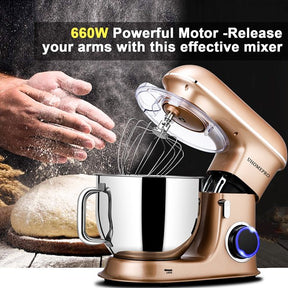 uhomepro 7.5 QT Stand Mixer for Kitchen, 6+0+P-Speed Tilt-Head 660W Dough Mixer, Home Commercial Mixing Electric Kitchen Cake Mixer W/ Dough Hook, Beater, Egg Whisk, Spatula, Dishwasher Safe