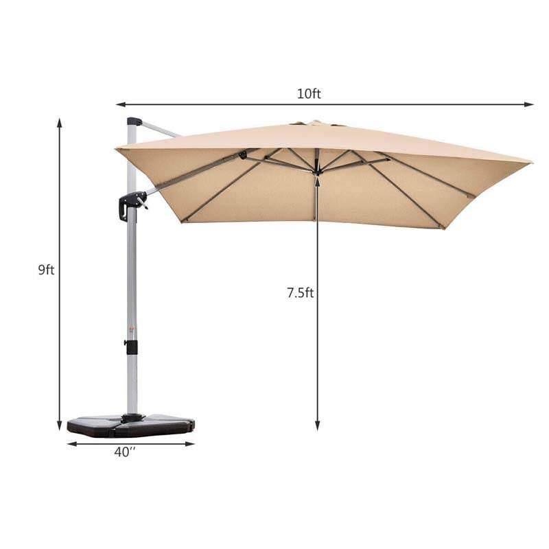 10 Ft Square Offset Patio Cantilever Umbrella with 360 Degree Tilt