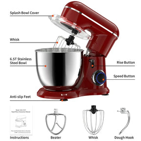 Samsaimo Stand Mixer,6.5-QT 660W 10-Speed Tilt-Head Food Mixer, Kitchen Electric Mixer with Bowl, Dough Hook, Beater, Whisk for Most Home Cooks