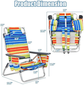 2 Pcs Folding Backpack Beach Chairs 5-Position Adjustable Outdoor Camping Chairs with Cooler Bag & Cup Holder