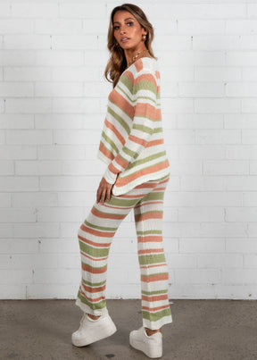 Lonely Hearts Knit Set - Sage Stripe