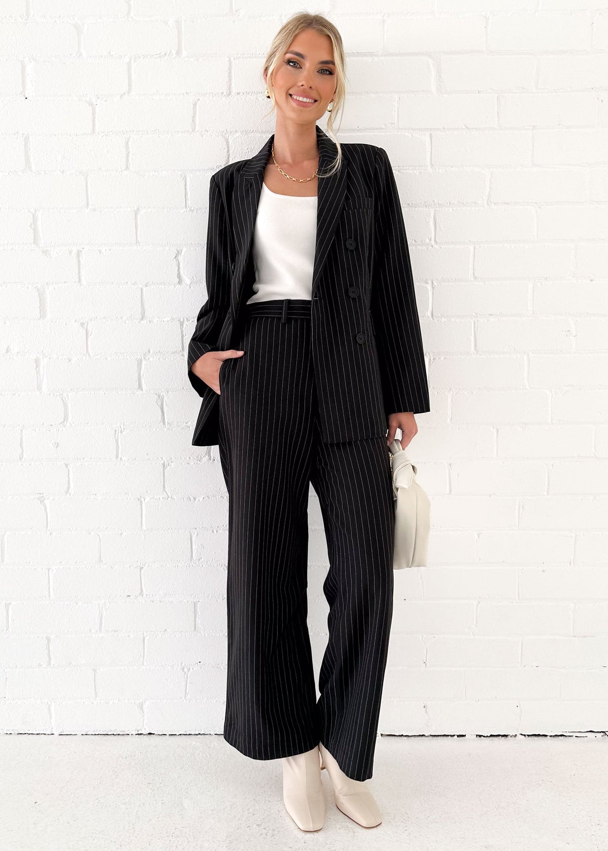 Corra Blazer - Black Pinstripe