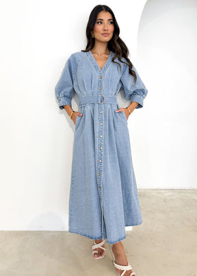 Camden Denim Midi Dress - Light Blue