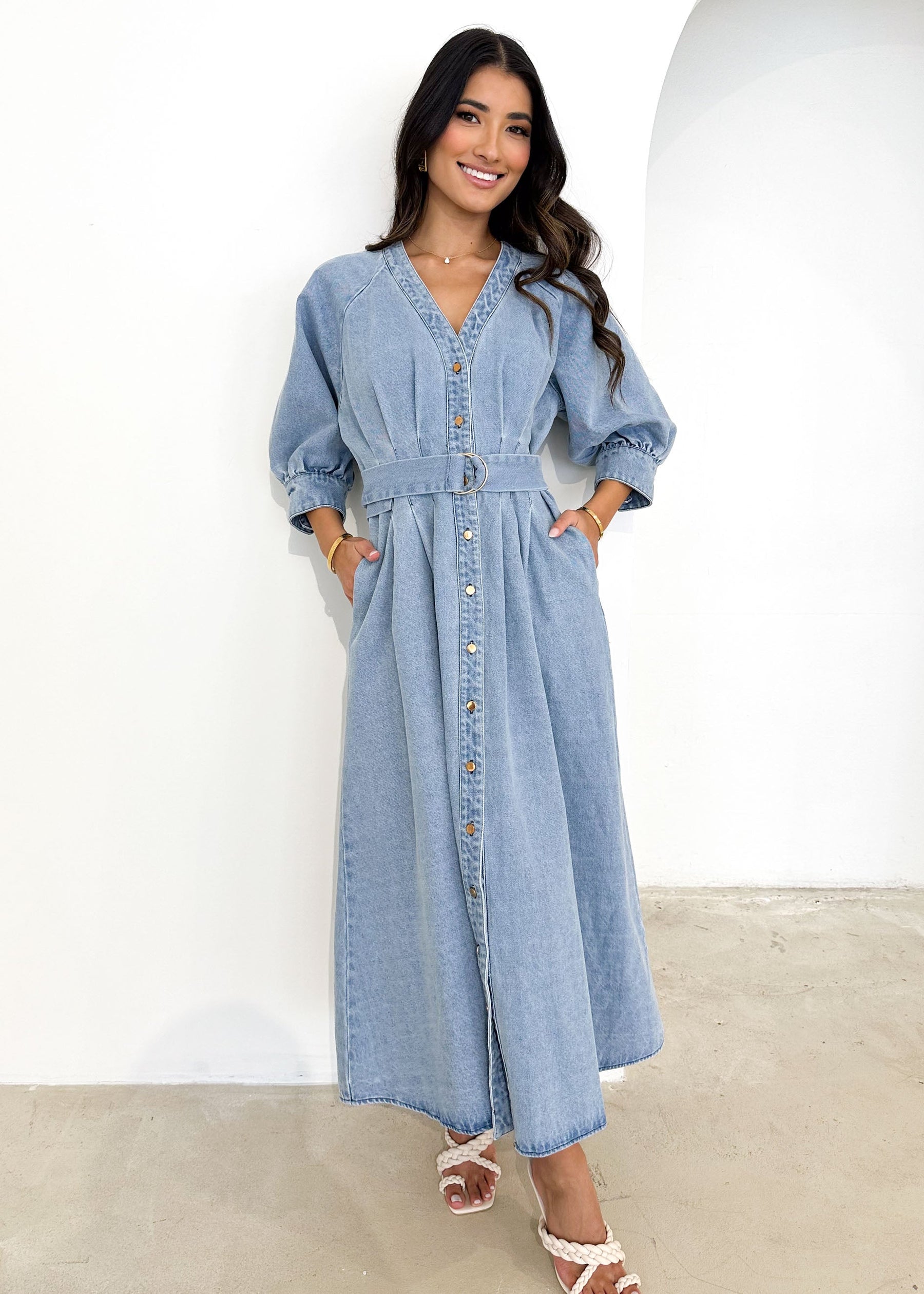 Camden Denim Midi Dress - Light Blue