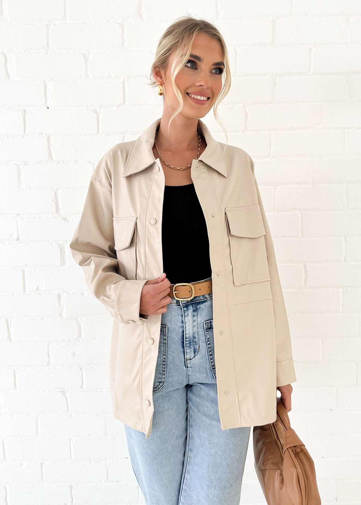 Elainne PU Jacket - Beige