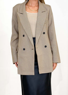 Addison Blazer - Tan Houndstooth