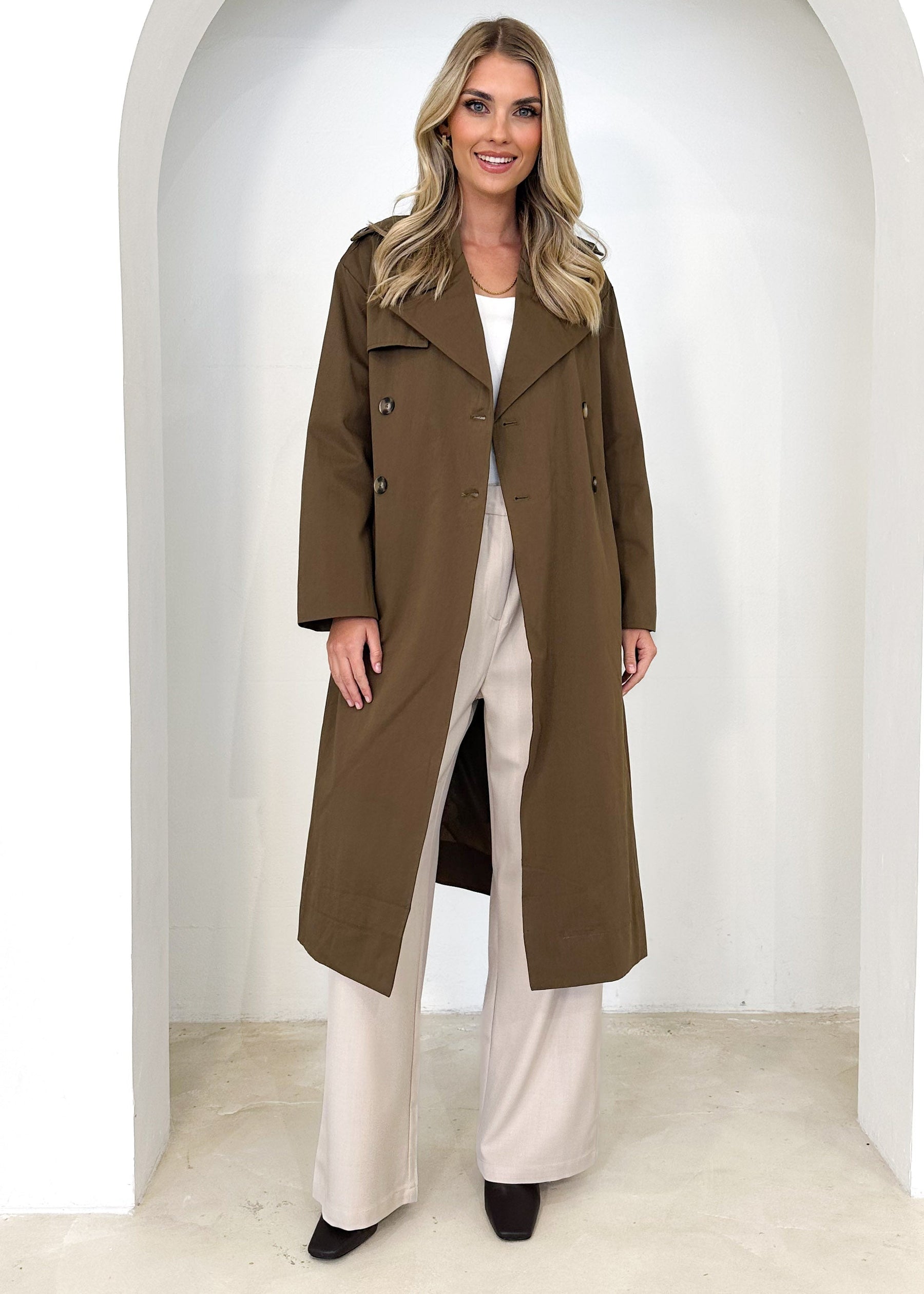 Lexxia Trench Coat - Dark Khaki