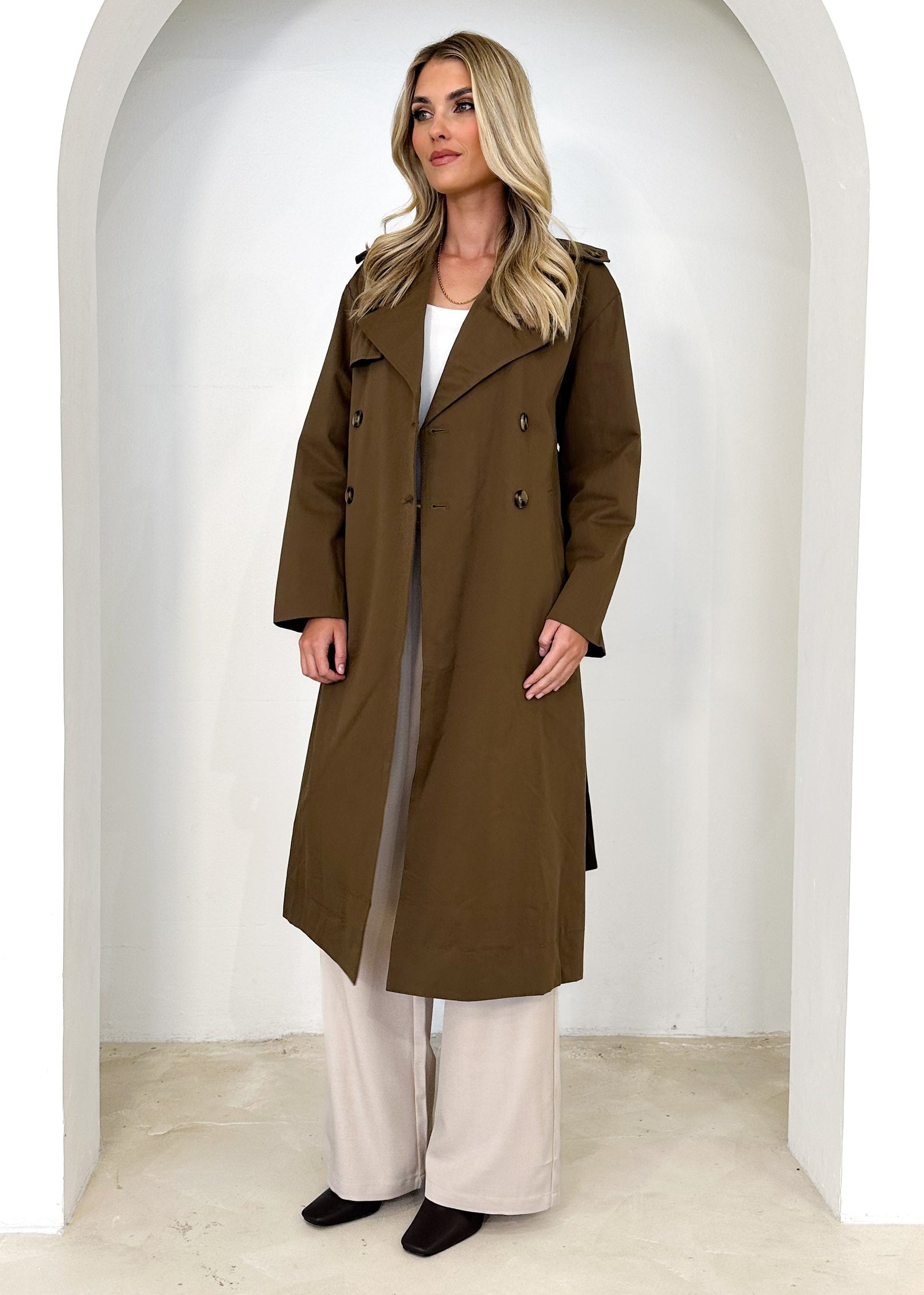 Lexxia Trench Coat - Dark Khaki