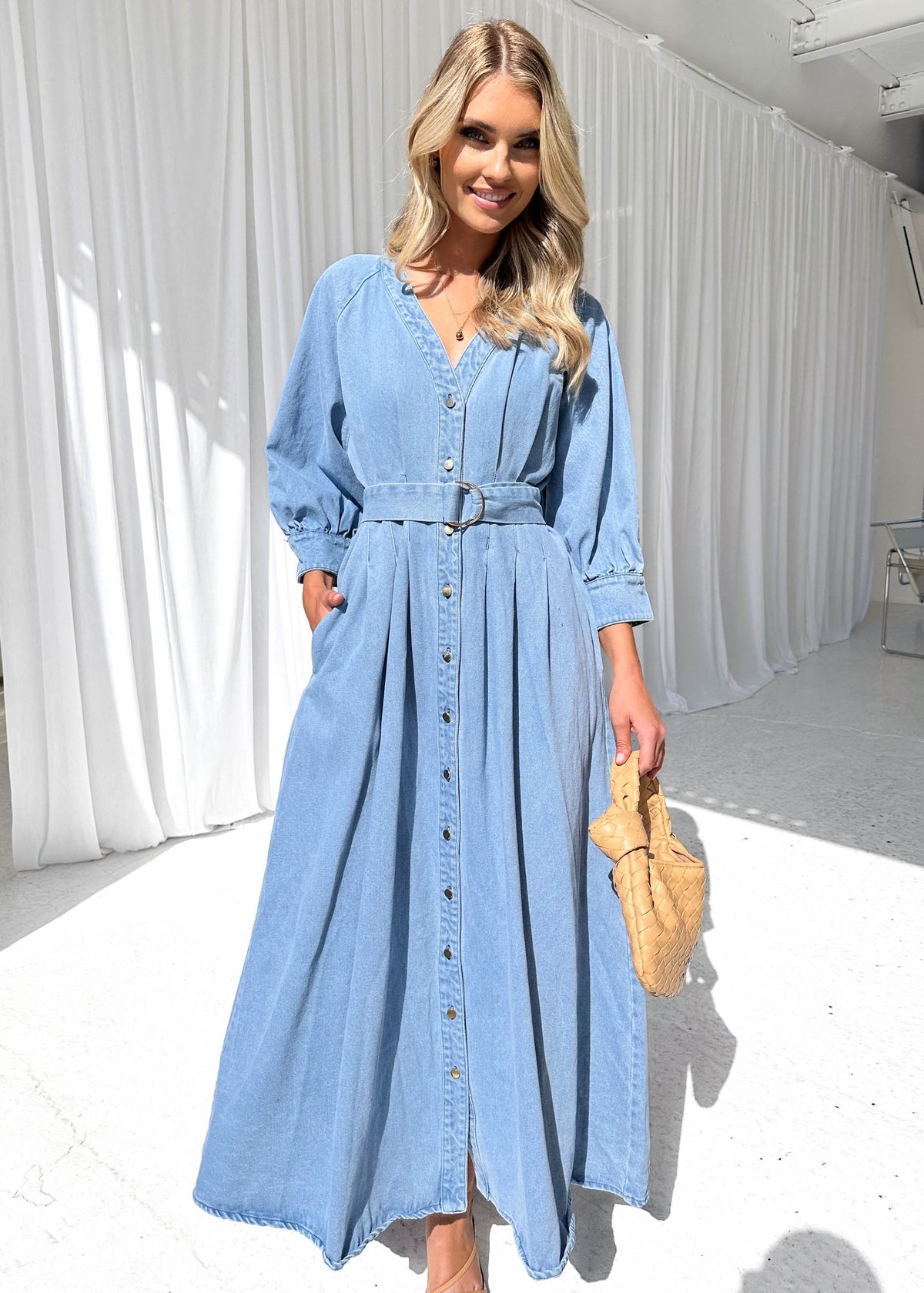 Camden Denim Midi Dress - Light Blue