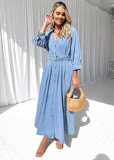 Camden Denim Midi Dress - Light Blue