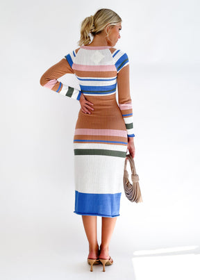 Kyasia Knit Midi Dress - Tan Stripe