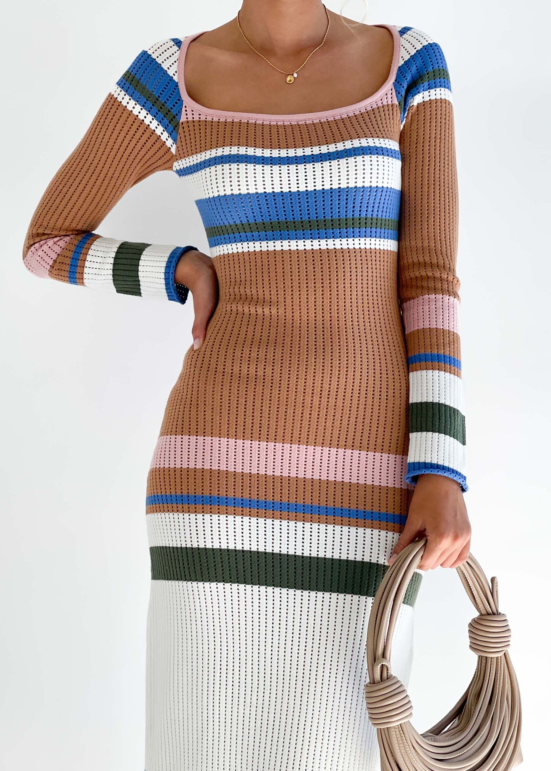 Kyasia Knit Midi Dress - Tan Stripe