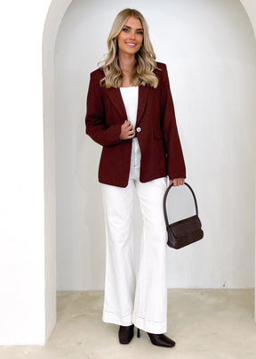 Adalee Linen Blazer - Chocolate