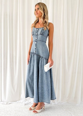 Breah Stretch Denim Midi Dress - Mid Blue