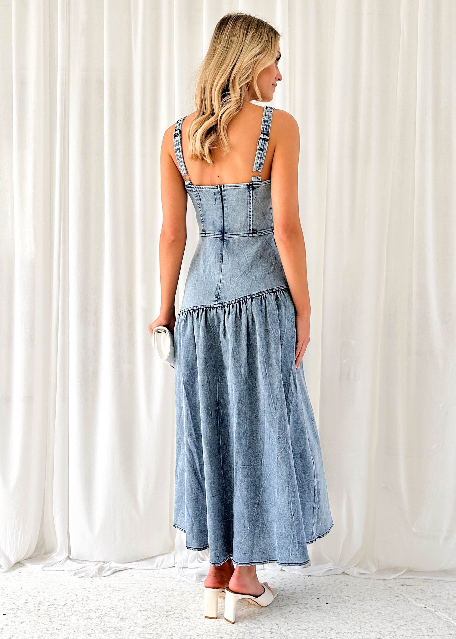 Breah Stretch Denim Midi Dress - Mid Blue