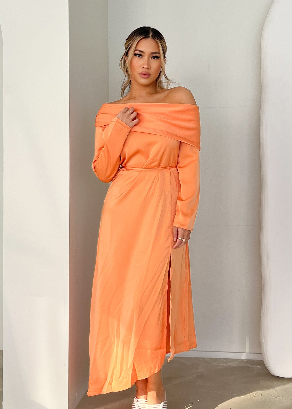 Posey One Shoulder Midi Dress - Orange