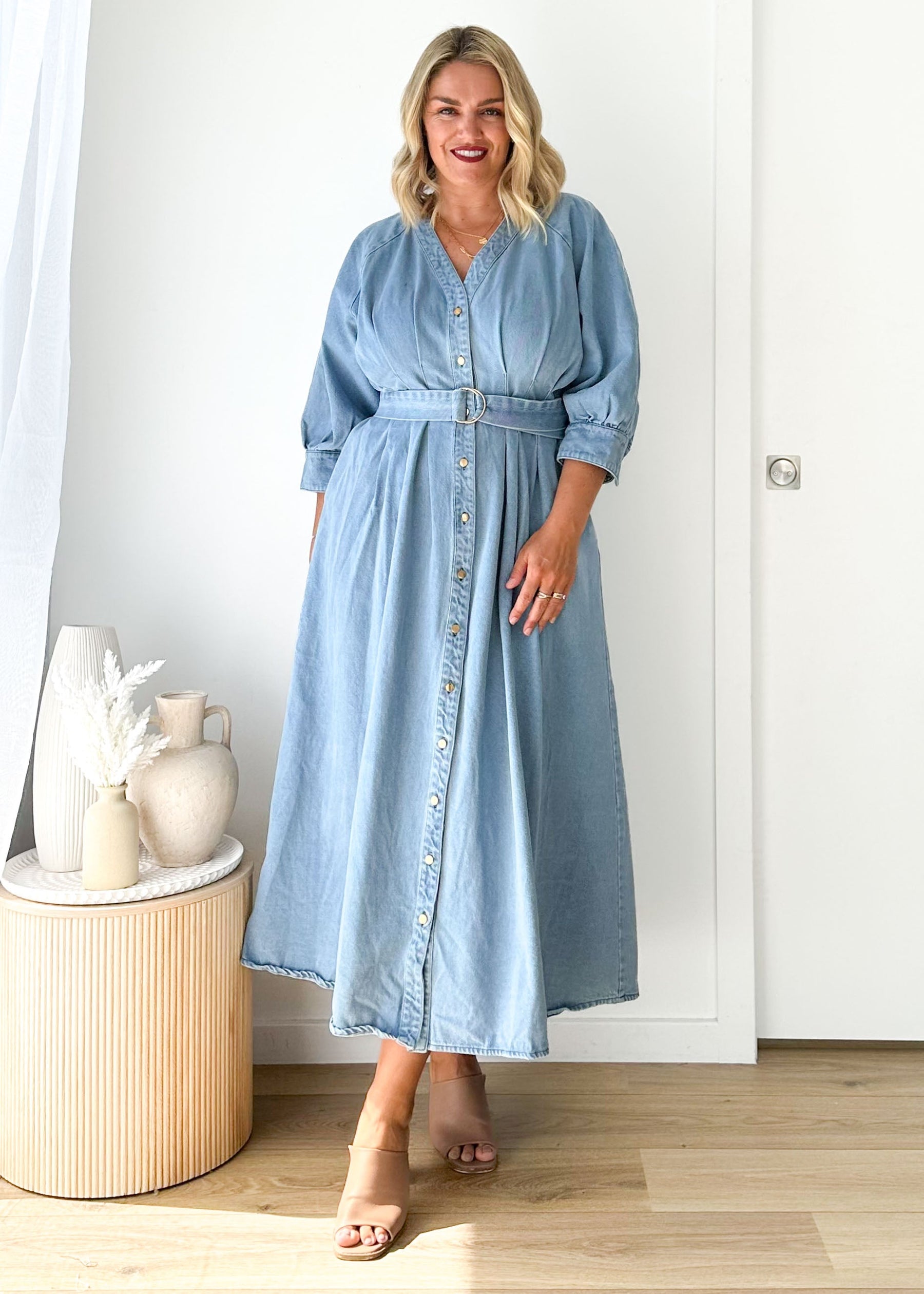 Camden Denim Midi Dress - Light Blue