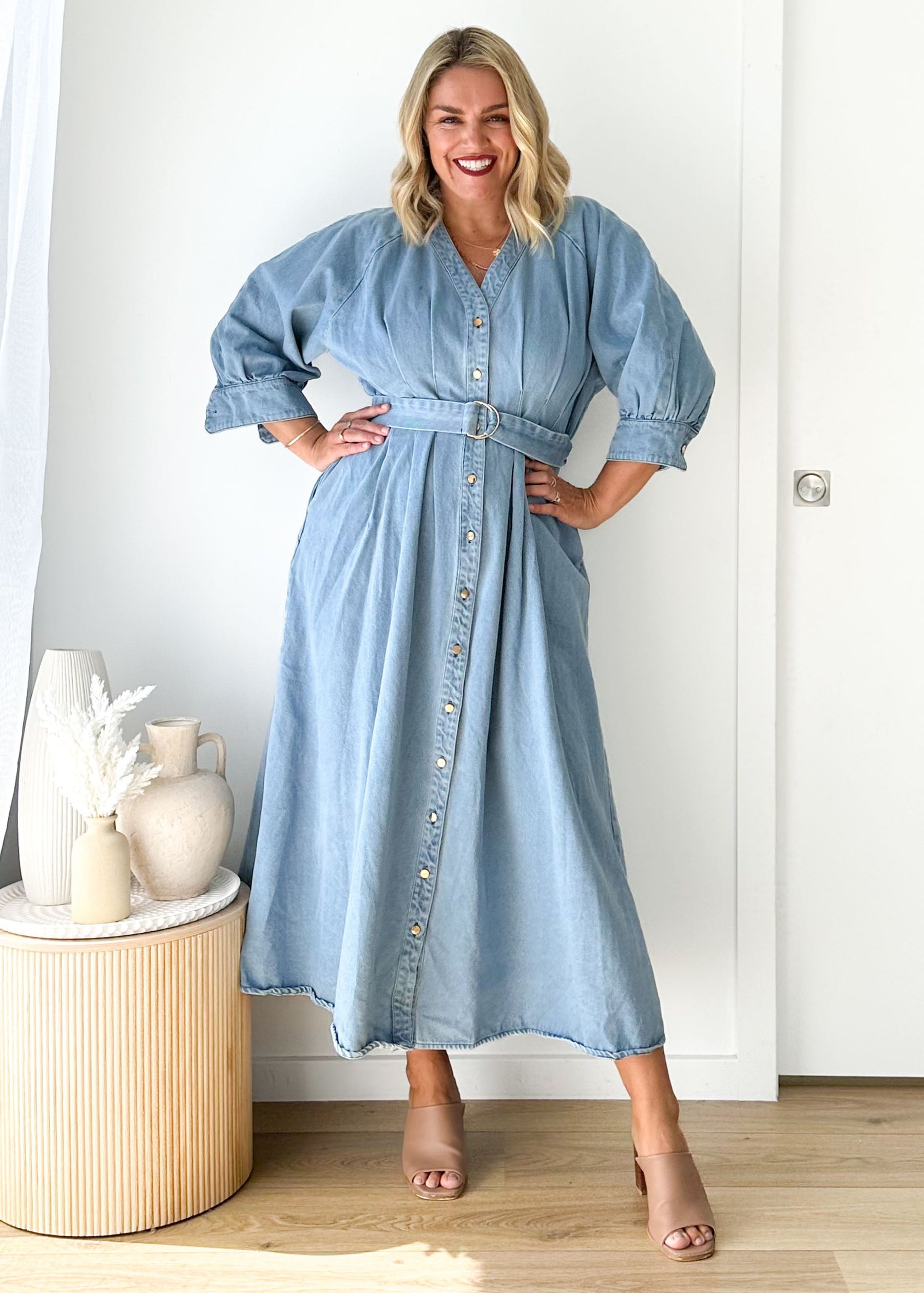 Camden Denim Midi Dress - Light Blue