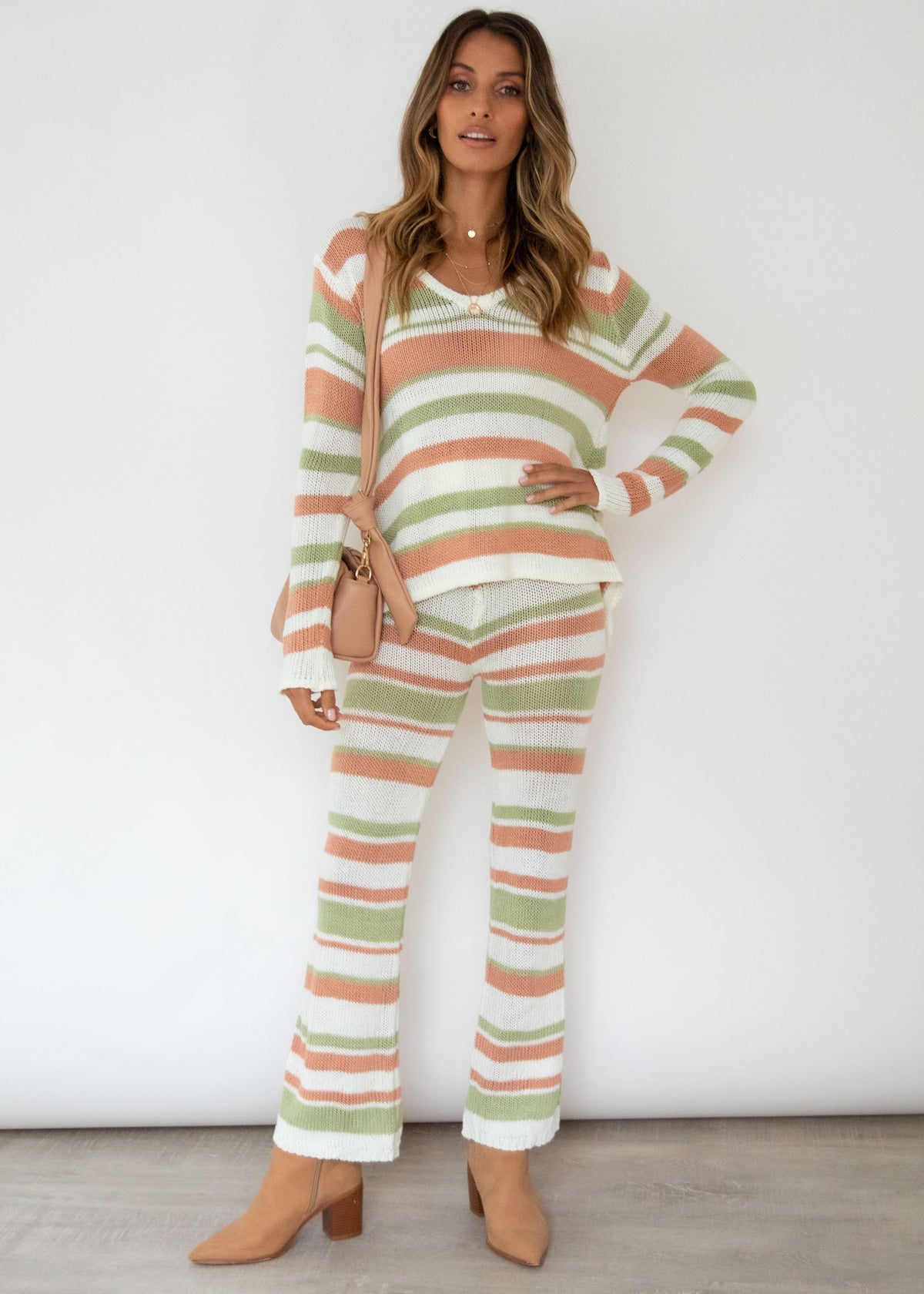 Lonely Hearts Knit Set - Sage Stripe