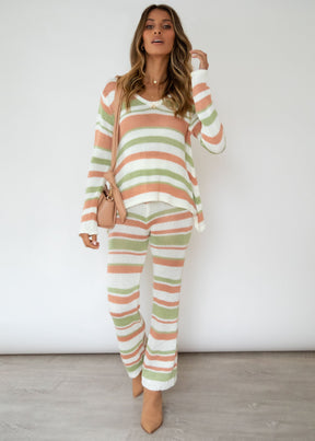 Lonely Hearts Knit Set - Sage Stripe