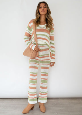 Lonely Hearts Knit Set - Sage Stripe