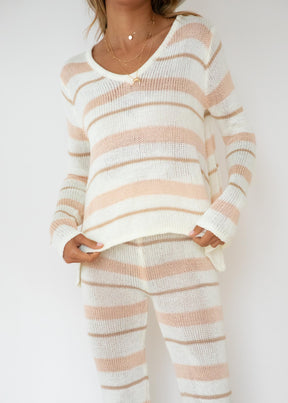 Lonely Hearts Knit Set - Peach Stripe