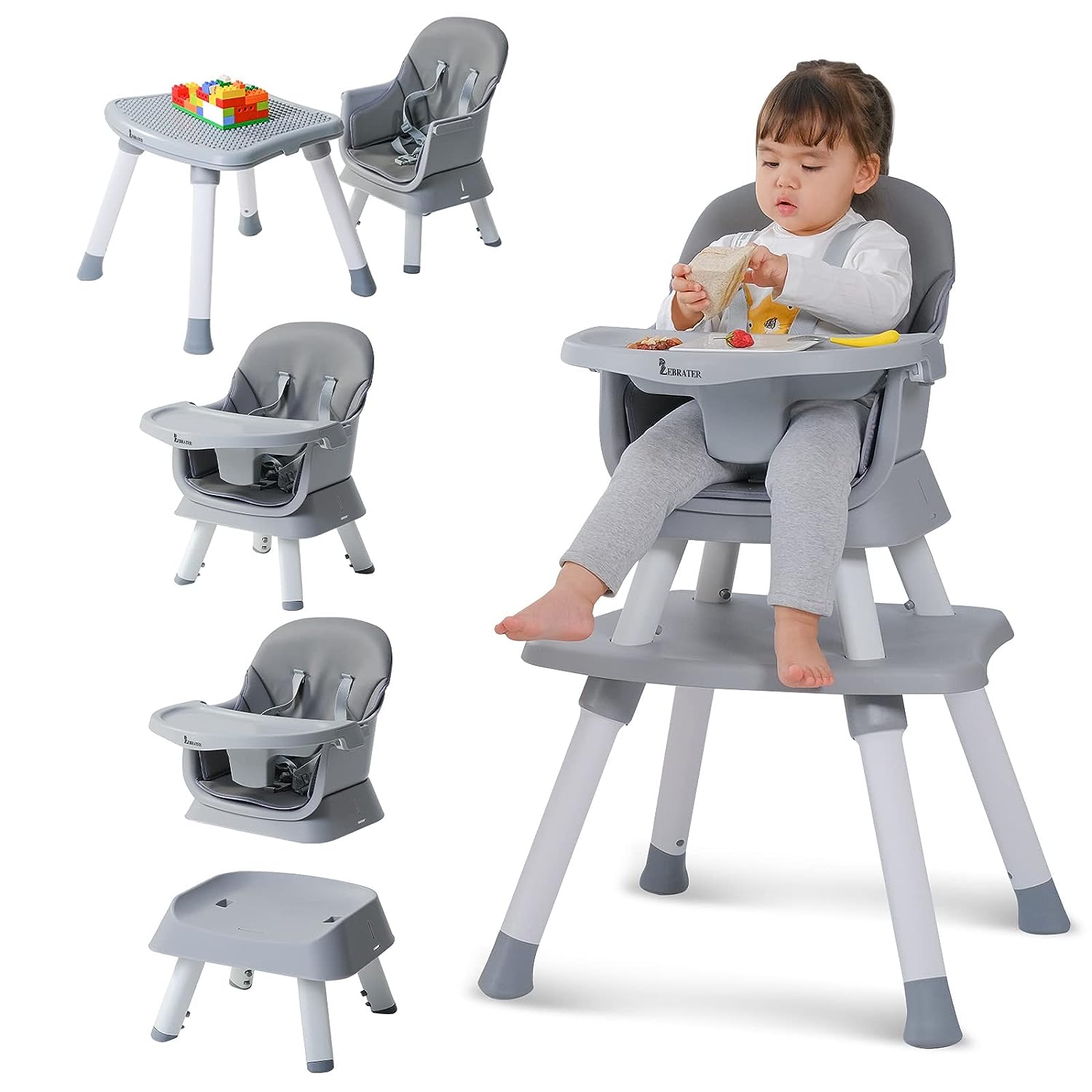 8 in 1 Convertible High Chairs for Babies and Toddlers, Kids Learning Table,Building Block Table,Kids Stool Table Chair Set with Removable Tray