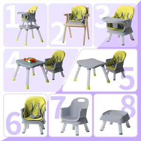 8 in 1 Convertible High Chairs for Babies and Toddlers, Kids Learning Table,Building Block Table,Kids Stool Table Chair Set with Removable Tray