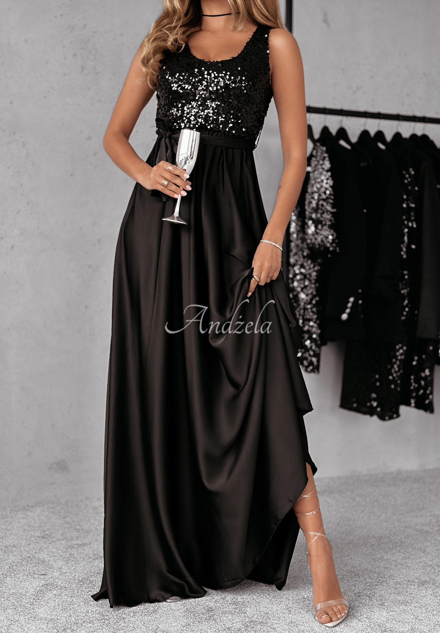 ✨Maxi satin dress with sequins, Twilight Harmony